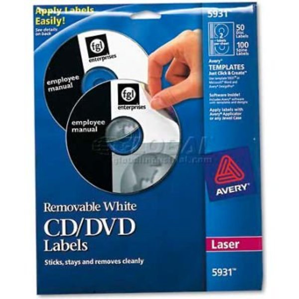 Avery Dennison Avery 5931 Laser CD/DVD Labels, Matte White, 50/Pack 5931